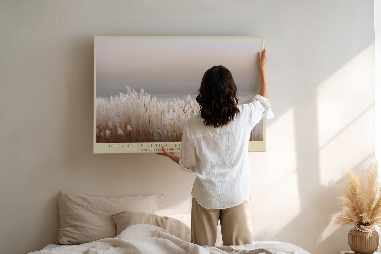 Paul Sinus Wandbild Dreams of Autumn Fields – Sanfte Abendstimmung über herbstlichen Gräsern in warmen Naturtönen, Symbol für Gelassenheit und natürliche Schönheit