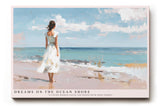 Paul Sinus Wandbild Dreams on the Ocean Shore Impressionistische Darstellung einer Frau im weißen Kleid am Meer, die verträumt auf die Wellen blickt.