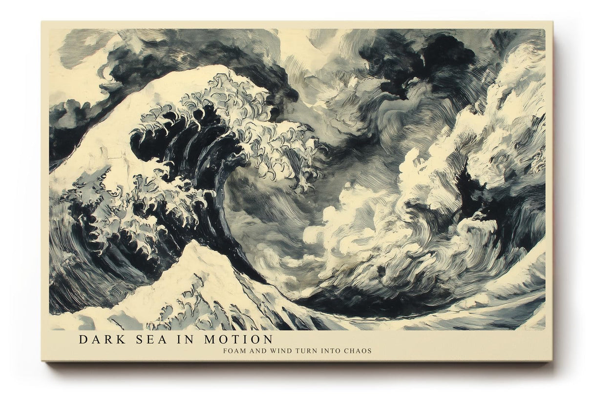 Paul Sinus Wandbild 120x80cm Dunkle Meereswelle in Bewegung – Dramatische Ozean Kunst mit Sturmwellen und klassischer Illustration