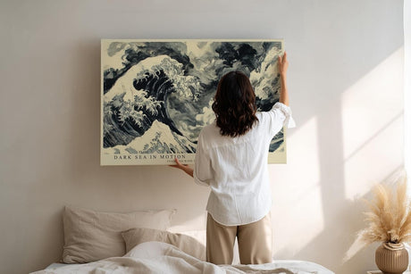 Paul Sinus Wandbild 120x80cm Dunkle Meereswelle in Bewegung – Dramatische Ozean Kunst mit Sturmwellen und klassischer Illustration