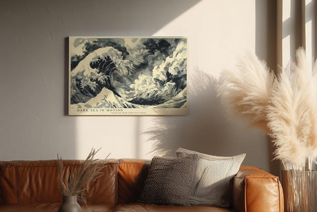 Paul Sinus Wandbild 120x80cm Dunkle Meereswelle in Bewegung – Dramatische Ozean Kunst mit Sturmwellen und klassischer Illustration