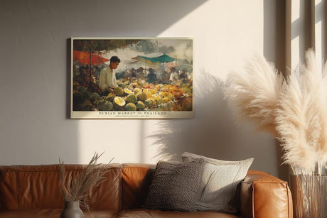 Paul Sinus Wandbild 120x80cm Durian Markt in Thailand – Lebendige Marktszene mit tropischen Früchten und warmen Farben