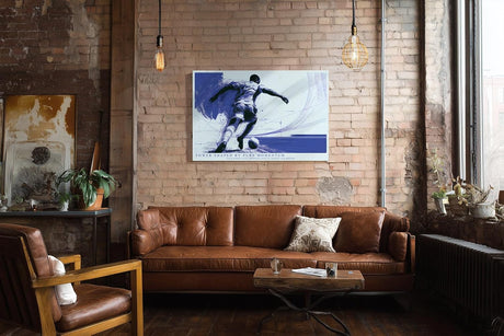 Paul Sinus Wandbild 120x80cm Dynamischer Fussballspieler moderne Sportkunst in Blau