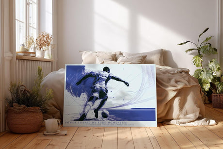 Paul Sinus Wandbild 120x80cm Dynamischer Fussballspieler moderne Sportkunst in Blau