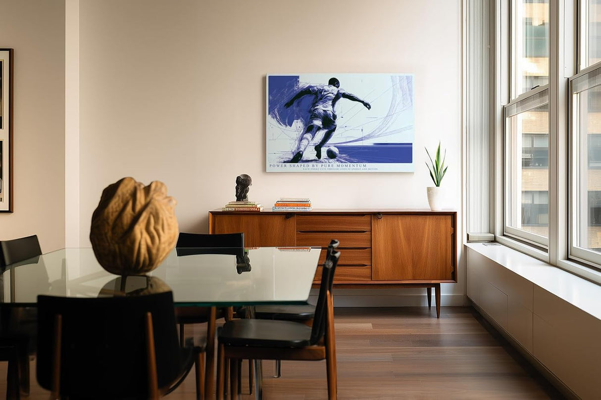 Paul Sinus Wandbild 120x80cm Dynamischer Fussballspieler moderne Sportkunst in Blau