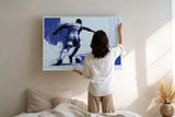 Paul Sinus Wandbild 120x80cm Dynamischer Fussballspieler moderne Sportkunst in Blau