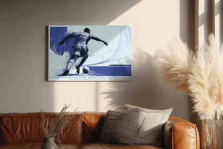 Paul Sinus Wandbild 120x80cm Dynamischer Fussballspieler moderne Sportkunst in Blau