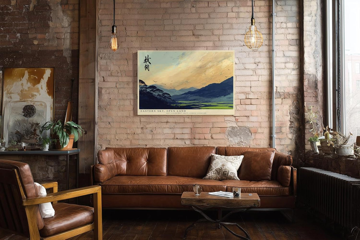 Paul Sinus Wandbild 120x80cm Eastern Sky Open Land Asiatische Landschaft Kunst mit Bergen und Himmel fuer Wohnzimmer Schlafzimmer und Büro