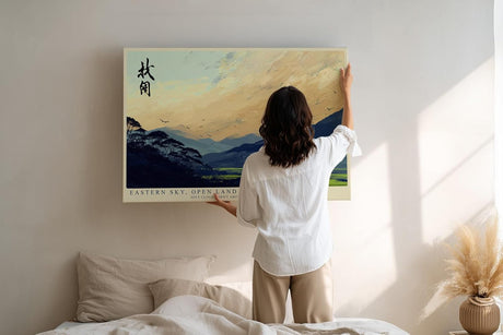 Paul Sinus Wandbild 120x80cm Eastern Sky Open Land Asiatische Landschaft Kunst mit Bergen und Himmel fuer Wohnzimmer Schlafzimmer und Büro