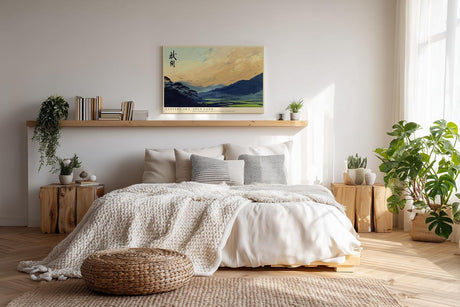 Paul Sinus Wandbild 120x80cm Eastern Sky Open Land Asiatische Landschaft Kunst mit Bergen und Himmel fuer Wohnzimmer Schlafzimmer und Büro