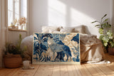 Paul Sinus Wandbild Echo of the Northern Woods Wolf in Blue and Gold Forest Patterns