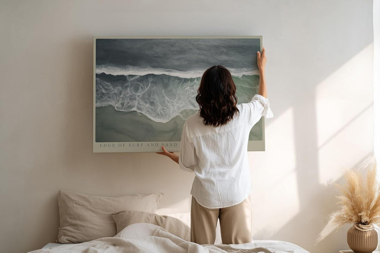 Paul Sinus Wandbild 120x80cm Edge of Surf and Sand Luftaufnahme Meer Wellen Strand Natur Fotokunst Poster für Wohnzimmer Schlafzimmer Büro