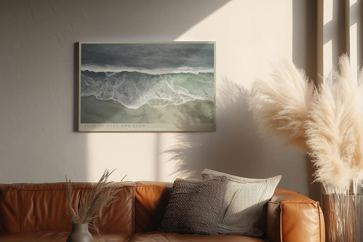 Paul Sinus Wandbild 120x80cm Edge of Surf and Sand Luftaufnahme Meer Wellen Strand Natur Fotokunst Poster für Wohnzimmer Schlafzimmer Büro