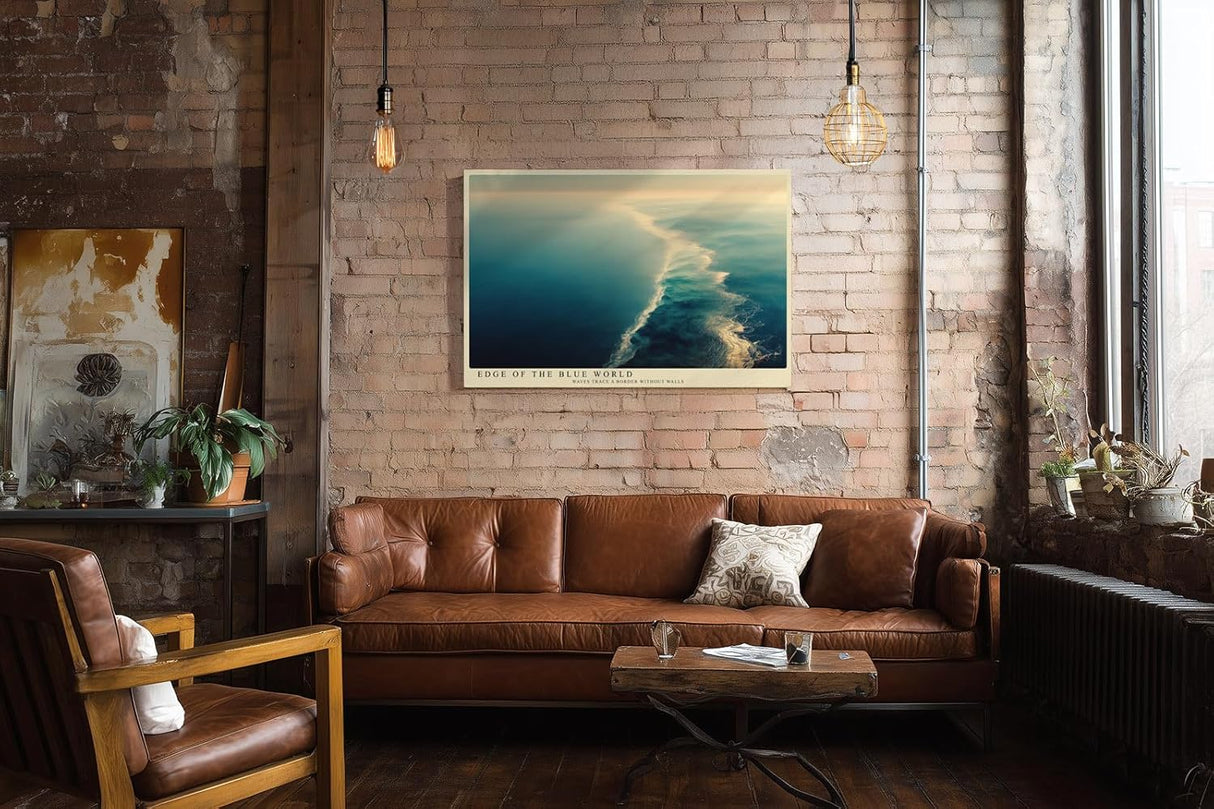 Paul Sinus Wandbild 120x80cm Edge of the Blue World Luftaufnahme Meer Ozean Natur Poster für Wohnzimmer Büro Schlafzimmer