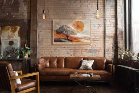 Paul Sinus Wandbild 120x80cm Einsamer Baum Landschaft Kunst Moderne Natur Komposition mit Sonne und warmen Farben
