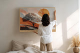 Paul Sinus Wandbild 120x80cm Einsamer Baum Landschaft Kunst Moderne Natur Komposition mit Sonne und warmen Farben