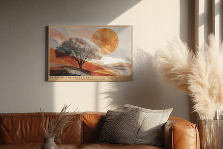 Paul Sinus Wandbild 120x80cm Einsamer Baum Landschaft Kunst Moderne Natur Komposition mit Sonne und warmen Farben