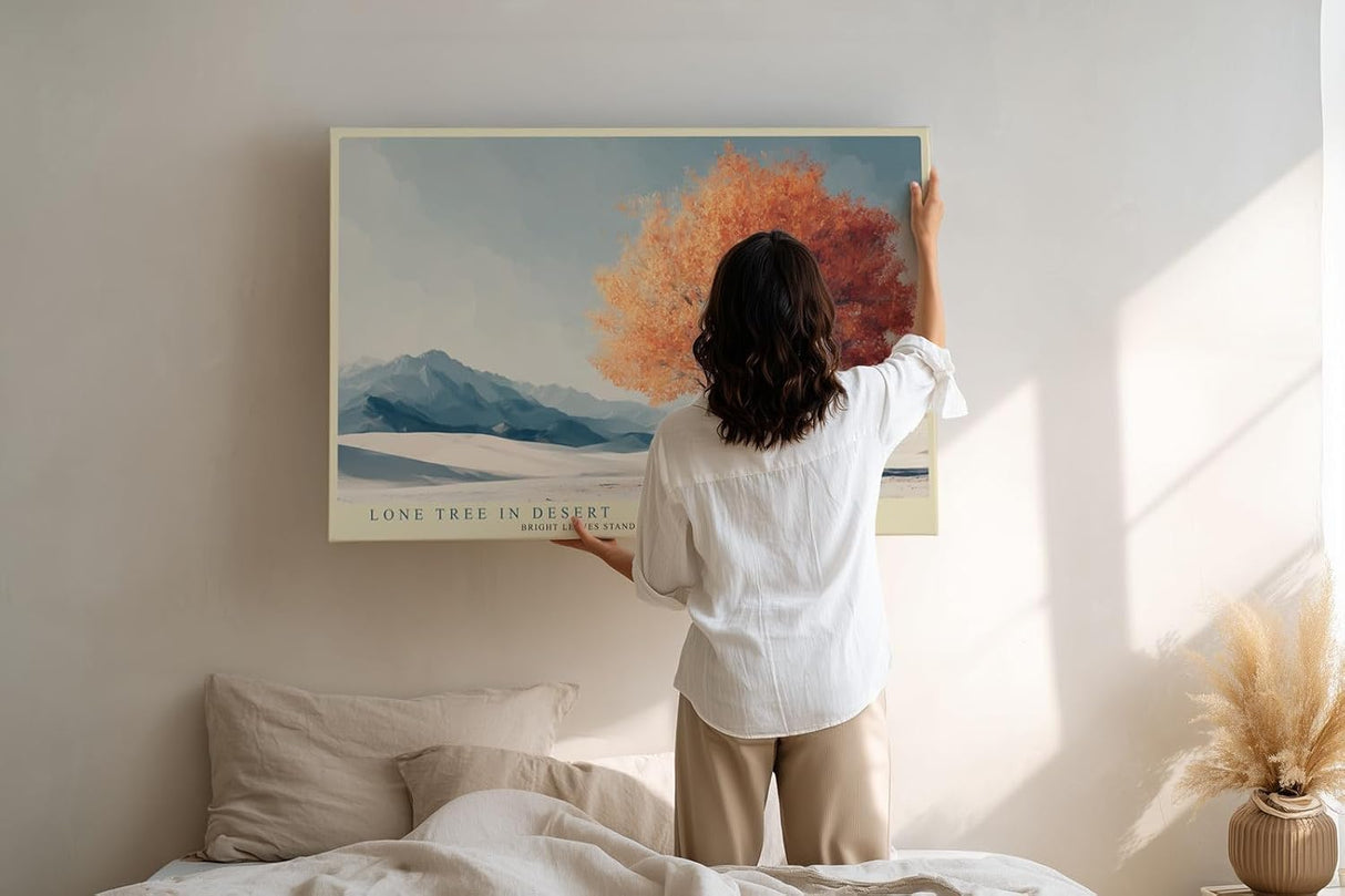 Paul Sinus Wandbild 120x80cm einsamer Baum Wüstenlandschaft orange Herbstbaum minimalistische Naturkunst ruhige Landschaft moderne