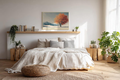 Paul Sinus Wandbild 120x80cm einsamer Baum Wüstenlandschaft orange Herbstbaum minimalistische Naturkunst ruhige Landschaft moderne