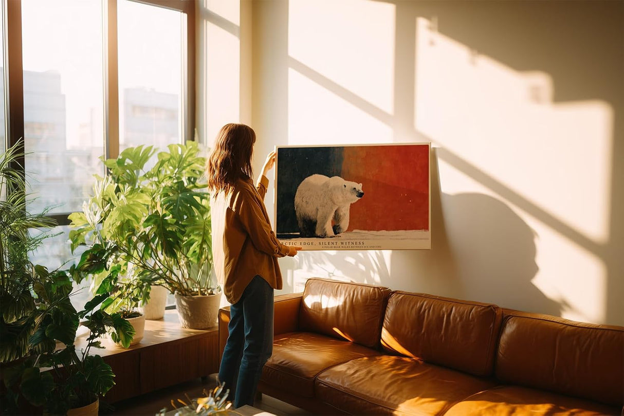 Paul Sinus Wandbild 120x80cm Eisbär in arktischer Landschaft Moderne Tierkunst mit starkem Farbkontrast fuer stilvolle Raeume