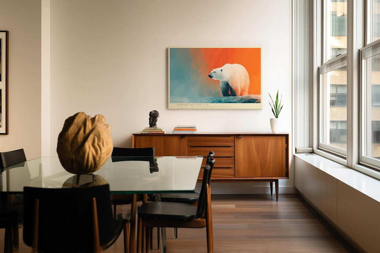 Paul Sinus Wandbild 120x80cm Eisbär Moderne Tierkunst Arktische Landschaft Illustration für Wohnzimmer Büro Flur