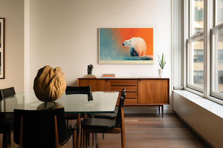 Paul Sinus Wandbild 120x80cm Eisbär Moderne Tierkunst Arktische Landschaft Illustration für Wohnzimmer Büro Flur