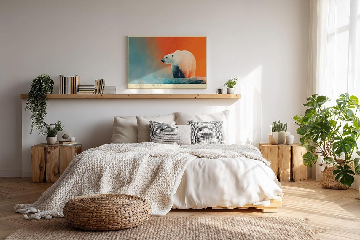 Paul Sinus Wandbild 120x80cm Eisbär Moderne Tierkunst Arktische Landschaft Illustration für Wohnzimmer Büro Flur