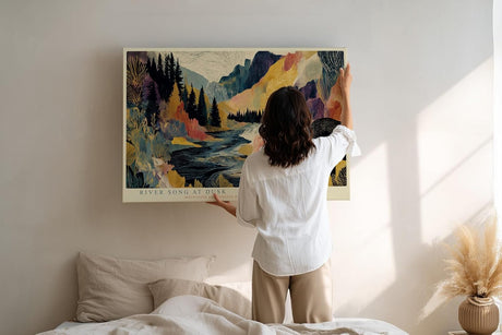 Paul Sinus Wandbild 120x80cm Elch Berglandschaft Fluss Natur Illustration moderne Landschaft Kunst Wanddekoration Wohnzimmer
