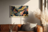 Paul Sinus Wandbild 120x80cm Elch Berglandschaft Fluss Natur Illustration moderne Landschaft Kunst Wanddekoration Wohnzimmer