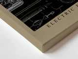 Paul Sinus Wandbild Electric Formulas technisches Kunstwerk mit Röhren und Zahlenstrukturen in gold-schwarzem Design für moderne Interieurs mit industriellem Flair