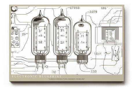 Paul Sinus Wandbild Electronic Blueprint technisches Linienkunstwerk mit transparenten Röhren und Schaltplanstruktur für moderne Räume mit industrieller Eleganz