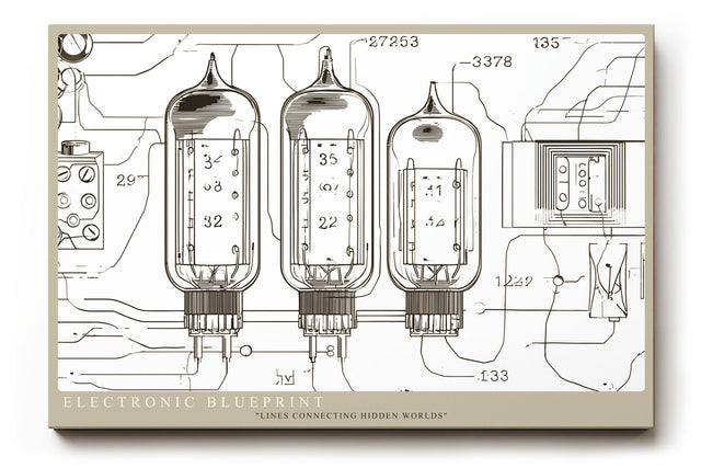 Paul Sinus Wandbild Electronic Blueprint technisches Linienkunstwerk mit transparenten Röhren und Schaltplanstruktur für moderne Räume mit industrieller Eleganz