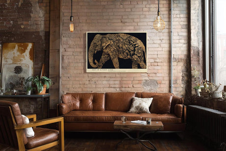 Paul Sinus Wandbild 120x80cm Elefant Ornament Kunst gold schwarz Tierillustration elegante Leinwand Wanddekoration exotisches Tiermotiv fuer Wohnzimmer Büro