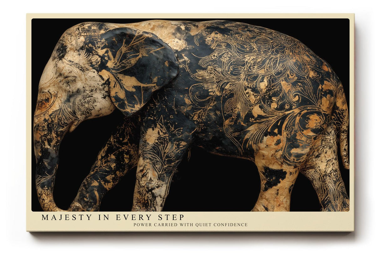 Paul Sinus Wandbild 120x80cm Elefant Ornamente schwarz gold moderne Tierkunst elegantes Kunstbild exotische Wanddekoration fuer Wohnzimmer Büro