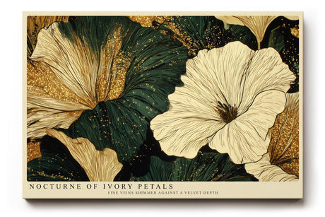 Paul Sinus Wandbild 120x80cm Elegante Blumen Gold Dunkelgruen Florale Kunst Modernes Naturmotiv mit edler Farbkomposition