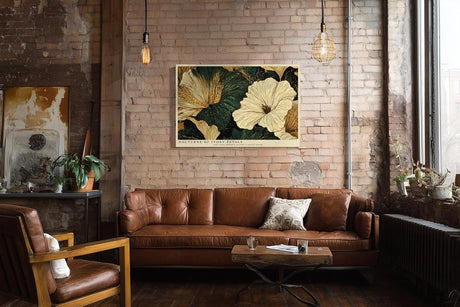 Paul Sinus Wandbild 120x80cm Elegante Blumen Gold Dunkelgruen Florale Kunst Modernes Naturmotiv mit edler Farbkomposition