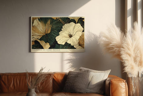 Paul Sinus Wandbild 120x80cm Elegante Blumen Gold Dunkelgruen Florale Kunst Modernes Naturmotiv mit edler Farbkomposition
