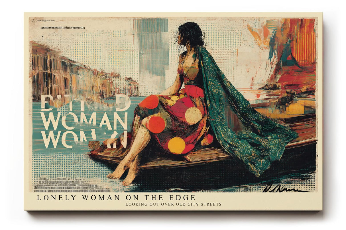 Paul Sinus Wandbild 120x80cm Elegante Frau am Wasser Moderne Stadt Collage Kunst Wanddekoration