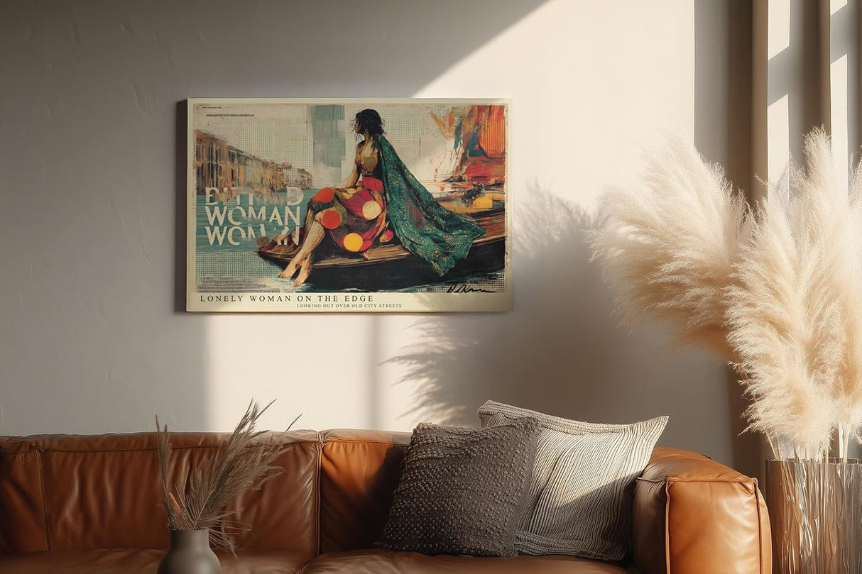 Paul Sinus Wandbild 120x80cm Elegante Frau am Wasser Moderne Stadt Collage Kunst Wanddekoration