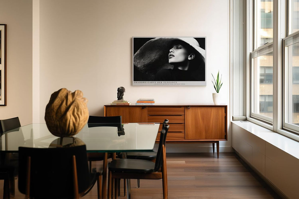 Paul Sinus Wandbild 120x80cm Elegante Frau im Schatten mit Hut stilvolles Schwarz Weiss Portraet moderne Kunst fuer Wohnräume