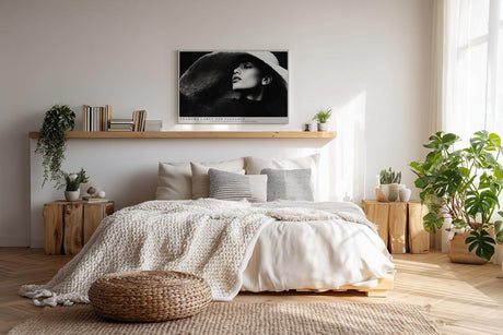 Paul Sinus Wandbild 120x80cm Elegante Frau im Schatten mit Hut stilvolles Schwarz Weiss Portraet moderne Kunst fuer Wohnräume