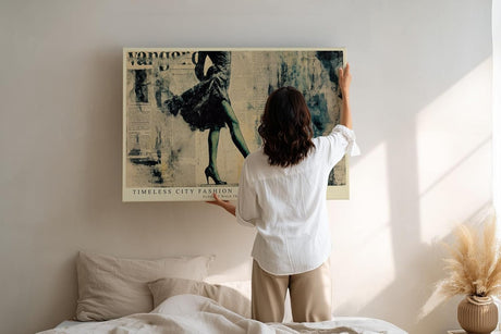 Paul Sinus Wandbild 120x80cm Elegante Frau in Vintage Mode Collage Stadt Fashion Kunst Wanddekoration