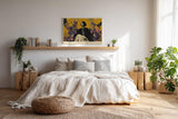 Paul Sinus Wandbild 120x80cm Elegante Frau mit goldenem Halo – Stilvolle Modekunst mit floralen Elementen für moderne Wohnräume