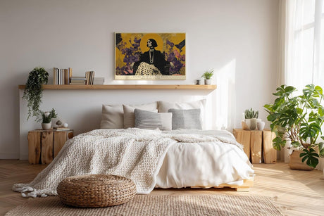 Paul Sinus Wandbild 120x80cm Elegante Frau mit goldenem Halo – Stilvolle Modekunst mit floralen Elementen für moderne Wohnräume