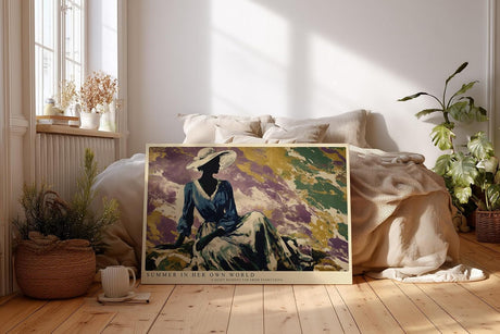 Paul Sinus Wandbild 120x80cm elegante Frau mit Hut moderne Malerei bunt sommerliche Kunstfigur grosses Kunstbild stilvolle Wanddekoration fuer Wohnzimmer