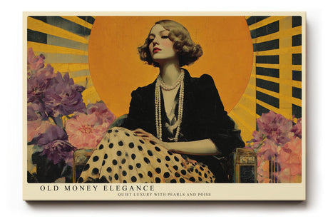 Paul Sinus Wandbild 120x80cm Elegante Frau mit Perlen Vintage Art Deco Portrait in Gold und Schwarz Wanddekoration