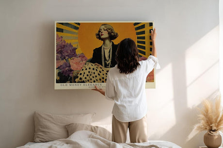 Paul Sinus Wandbild 120x80cm Elegante Frau mit Perlen Vintage Art Deco Portrait in Gold und Schwarz Wanddekoration