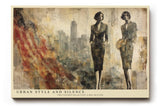 Paul Sinus Wandbild 120x80cm Elegante Frauen vor Skyline Moderne Stadt Collage Kunst in Beige Gold Wanddekoration