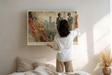 Paul Sinus Wandbild 120x80cm Elegante Frauen vor Skyline Moderne Stadt Collage Kunst in Beige Gold Wanddekoration