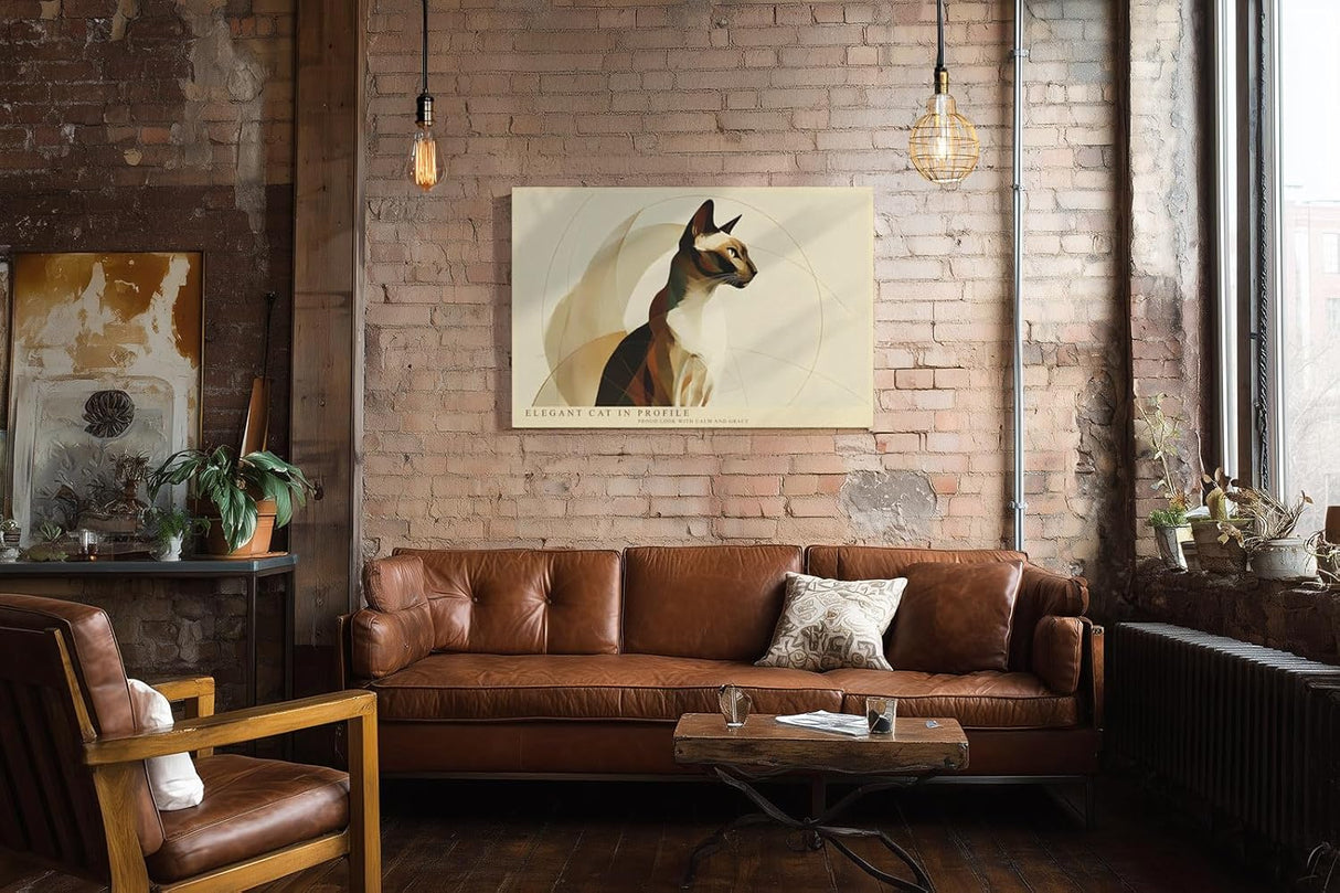Paul Sinus Wandbild 120x80cm elegante Katze Profil moderne Tierkunst minimalistische Linien warme Naturfarben Kunstdruck stilvolle Wanddekoration fuer Wohnzimmer Schlafzimmer Büro